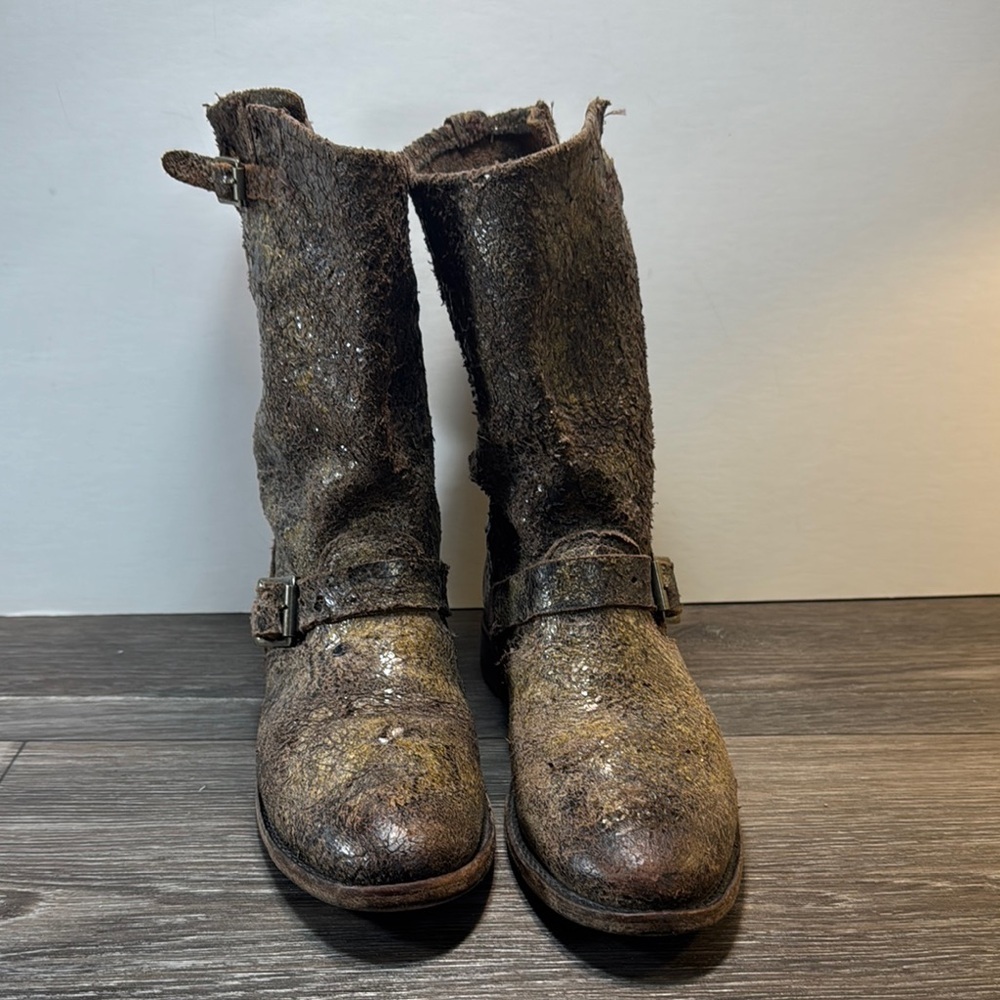 Vintage made in USA Distressed Leather Ankle Boots woman’s size 8 (b238) - Picture 3 of 9